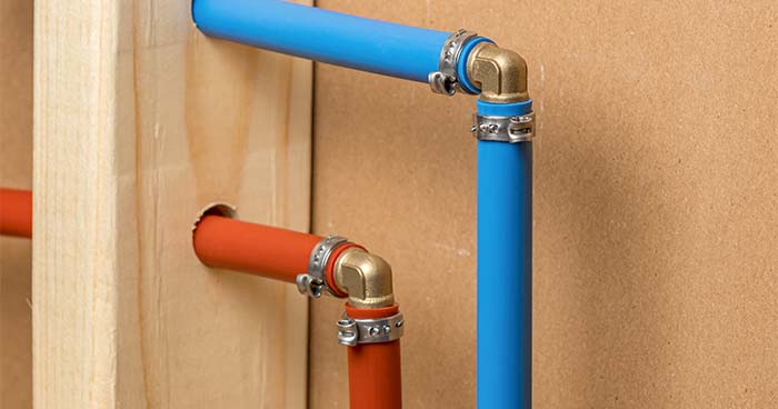 During a home repipe plumbers replace the pipes in your home, they will probably use PEX pipes, like the blue and red pipes in this photo.
