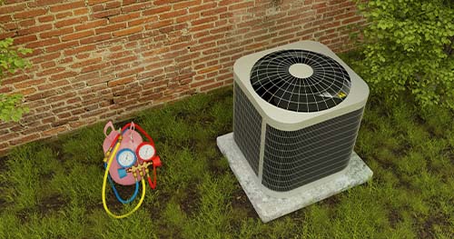 Image: a condenser and refrigerant container next to each other. Look to HELP for Byron Air Conditioner Services.