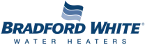 Logo of Bradford White Water Heaters, featuring a stylized blue and grey wave above the company name in blue text.