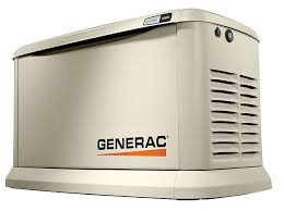 A beige Generac standby generator with a vented panel and logo, ready for reliable power as part of HELP’s expert services.