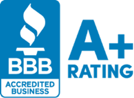 Blue BBB Accredited Business logo with an A+ rating displayed on the right.