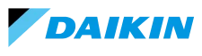 The Daikin logo displays bold blue text alongside a unique blue and white diagonal stripe, symbolizing trusted HVAC solutions.