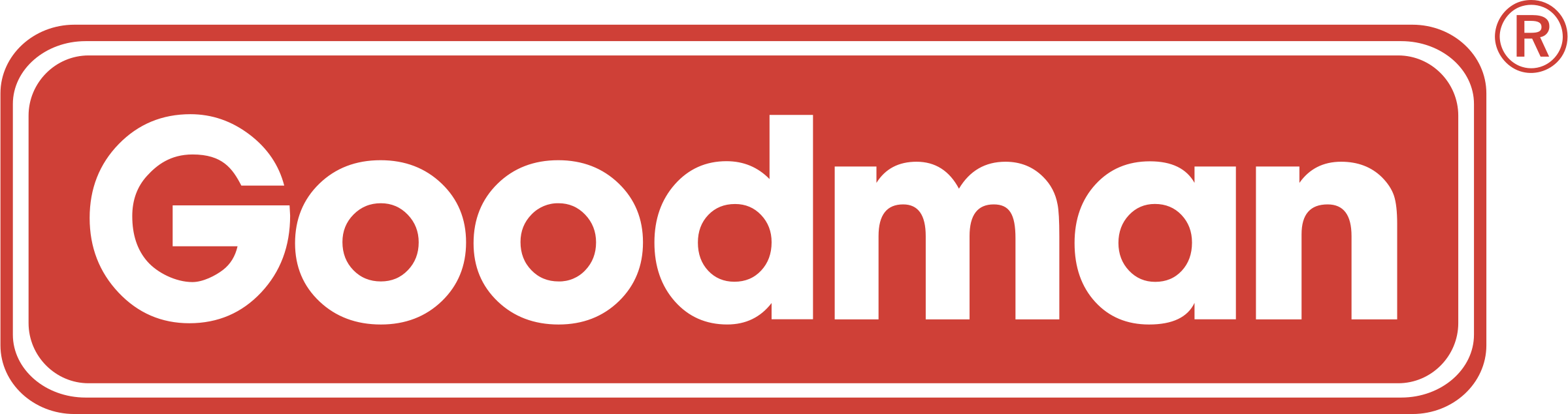 The Goodman logo features bold white text on a red rounded rectangle, representing trusted equipment for the HELP team.
